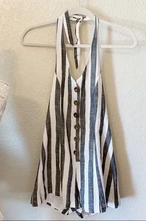 NWT Striped Button Halter Romper thumbnail 1