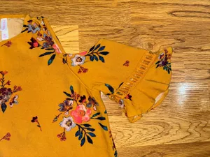Xhilaration Dress Women’s Size Medium Cold Shoulder Mustard Yellow Floral Rayon thumbnail 3