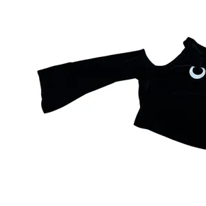Romwe Black Velvet Crescent Moon Bell Sleeve Crop Top Goth Witchy Boho Medium thumbnail 5