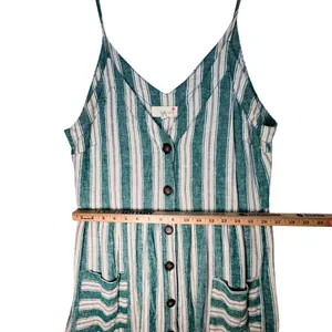 April Kiss Striped Linen Blend Dress Women's M Green Button Cottagecore Beachy‎ thumbnail 7