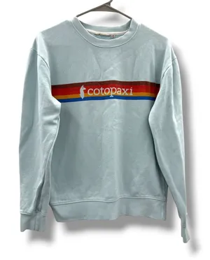 Cotopaxi Retro Stripe‎ Logo Crewneck Sweatshirt Medium Blue Organic Cotton thumbnail 1