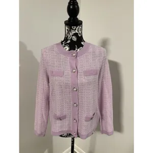 BLOOMINGDALES Purple Pink Pearl Buttons 2-Ply Cashmere Jacket Cardigan Medium thumbnail 2