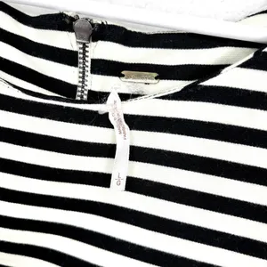 Free People Striped Fit Flare Dress Womens Size L Black White Mini Knit Zip Back thumbnail 2