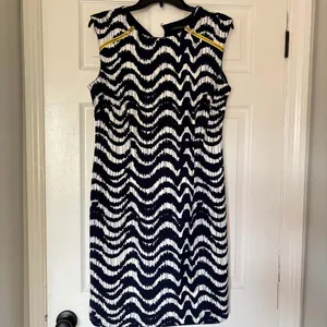 Madison Leigh Navy Blue White Chevron Print Sleeveless Sheath Dress thumbnail 11