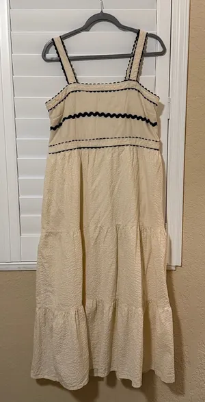 Japna Cream Dress with Black Scalloped Trim thumbnail 1