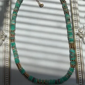Turquoise and gold natural beaded necklace thumbnail 5