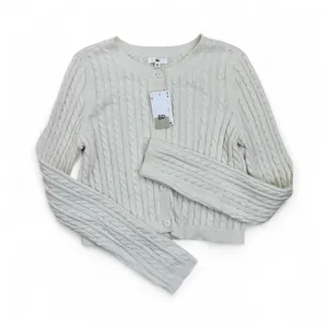 BP Cardigan Sweater Womens Size XS Ivory Cropped Cable Knit Button-Front thumbnail 1