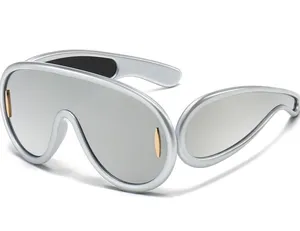 Gray Acetate oversized aviator sunglasses Loewe feat sleek design Silver Chrome thumbnail 1