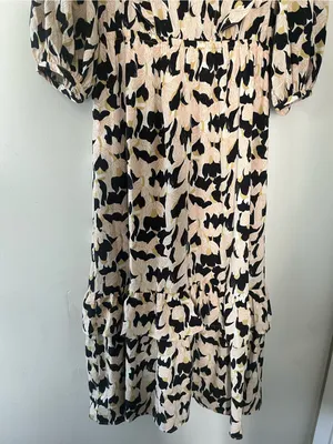 MELLODAY Black Cream Abstract Botanical Maxi Dress Large Resort Vacation Coastal Modest thumbnail 3