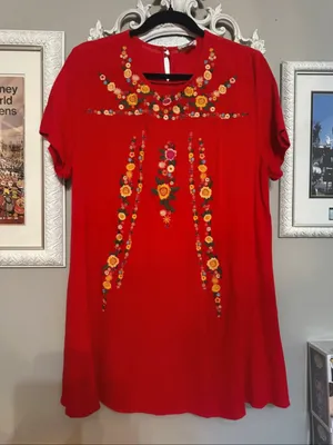 Umgee Red Embroidered Floral Tunic Top thumbnail 1