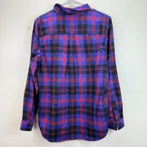 LL Bean Purple Scotch Plaid 1/4 Zip Cotton Flannel Shirt Relaxed MEDIUM thumbnail 6