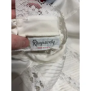 Rhapsody Womens Cream Lace Trim Mock Neck Puff Sleeve Blouse Top Made in‎ USA thumbnail 8