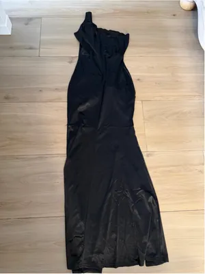 NEW Satin Formal Party Ruffle High Slit Evening Curvy Wrap Long Black Dress S thumbnail 6
