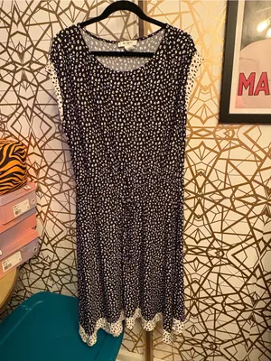 White House Black Market Black and White Dot Midi Dress, L thumbnail 2