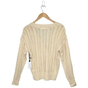 New ASTR Faux Wrap Pointelle Knit Long Sleeve Sweater Top Pullover Cream L thumbnail 8