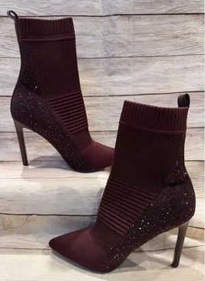 Steve Madden Maxwell Women's Mesh Pointed Toe Ankle Sock Boots, Burgundy 9.5 thumbnail 1