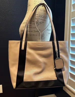 Calvin Klein Cream and Black Colorblock Tote with Accessory Pouch thumbnail 1