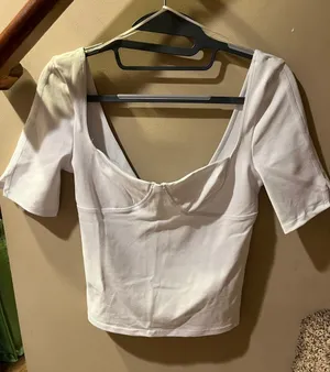 Free People White Scoop Bust Short Sleeve Crop Top thumbnail 1