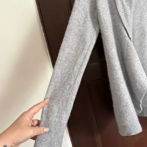 L.L.Bean Heather Gray Cashmere Open Front Cascade Collar Cardigan Sweater Small thumbnail 2