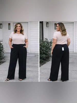 Maggy London Black Pinstripe Wide-Leg Pants thumbnail 2