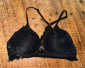 Victoria’s Secret lace racerback front clasp 34B black bra thumbnail 1