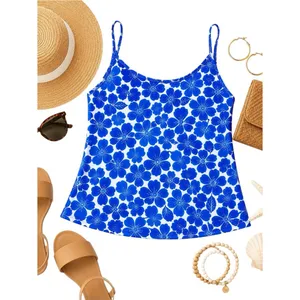 L.L.Bean Blue White Floral Tankini Swim Top Women’s Size 10 Coastal Resort Swim thumbnail 5