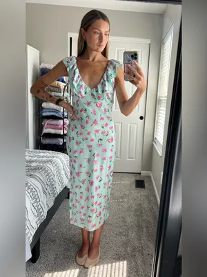 Zara Midi Dress with Ruffle V-Neck thumbnail 2
