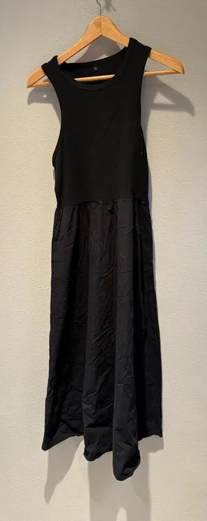 Black Tank Midi Dress Ribbed Bodice Poplin Skirt Size Large thumbnail 1