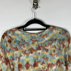 Sundance 100% Silk Deer Print Button Up Blouse Top‎ Blue Size XS Boho Western thumbnail 9