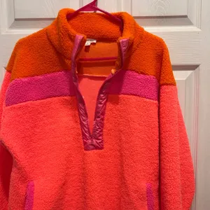 Cotton Bleu Womens Neon Colorblock Sherpa Quarter Zip Pullover Sweater Small thumbnail 5
