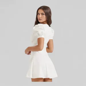 COMMENSE Puff Sleeve Short Shirt Dress COLOR - White Size XS thumbnail 3