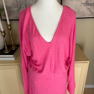 Anthropologie Daily Practice Pink Ribbed Barre Midi V-Neck Dress Size Large‎ NWT thumbnail 4