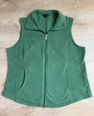 EUC Womens Lands End green fleece vest full zip outdoors hiking size L 14-16 thumbnail 1