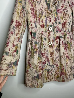 Anthropologie Elevenses Blurred Watercolor colorful Fresco Wool Peacoat size 2 thumbnail 3