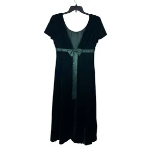 Donna Ricco Velvet Emerald Green Maxi Short Sleeve Empire Waist Dress 8 thumbnail 2