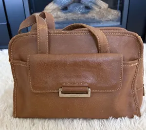 Cole‎ Haan Leather Satchel Purse Handbag Top Handle Flap Closure Brown thumbnail 1