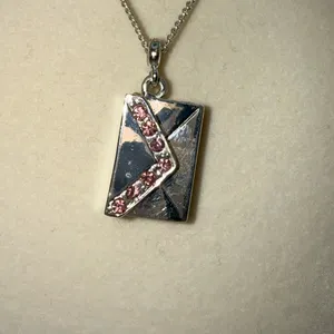 I Love You Envelope Pendant Necklace Silver Tone Pink Rhinestone Love Letter thumbnail 2