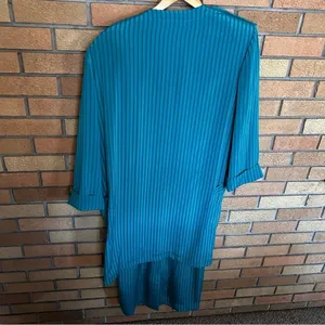 Vintage 70s/80s Leslie Fay Teal 2 Piece Midi Dress & Cover Striped Size 12 thumbnail 2