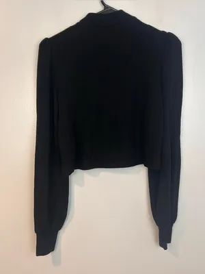 Reformation Black Mock Neck Long Puff Sleeve Cropped Sweater Super Soft Small thumbnail 10
