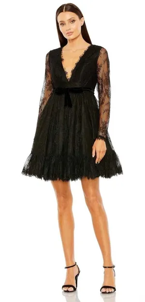 Mac Duggal 49794‎ Black Lace Long Sleeve Mini Dress NWT Size 10 thumbnail 1