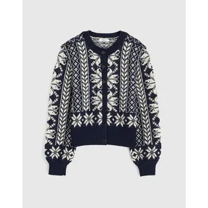 NEW Madewell Fair Isle Cardigan Jacket in Wool Navy Ivory Pattern Womens XL thumbnail 5