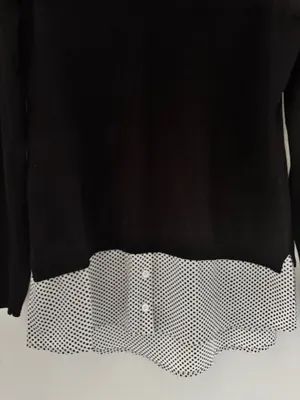 Adrianna Papell Women’s M Black Layered Look Polka Dot Collared Sweater Top thumbnail 5