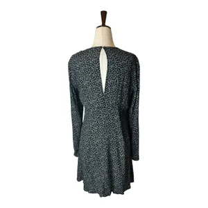 Zara‎ Dress Women Medium Black Ivory Star Print Bow Neckline Long Sleeve Mini thumbnail 3