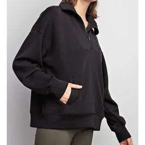 Rae Mode Black Half Zip Ribbed Pullover Sweatshirt Women’s Size Small Oversized thumbnail 1