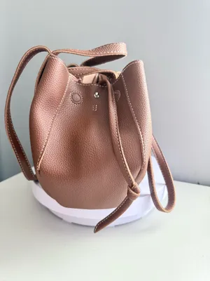Brown Pebbled Leather Bucket Tote Bag thumbnail 2