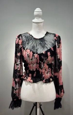 CLEARANCE! Black Floral Free People Lace Blouse Size S EUC thumbnail 1