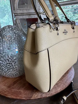 Coach Pebbled Leather Satchel Bag in Beige thumbnail 4