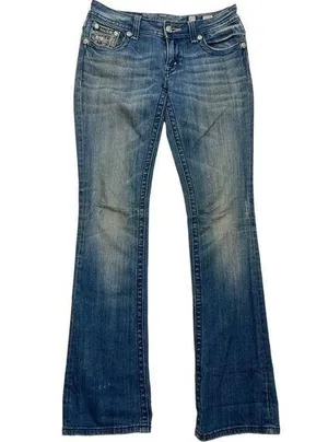 Miss Me Bootcut Womens Jeans Sz 27 Bling Rhinestone Distressed Denim Flap Pocket thumbnail 1