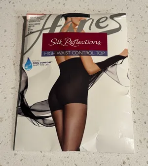 Hanes Silk Reflections High Waist Control Top‎ Pantyhose Jet Black AB Q0B184 NIP thumbnail 1
