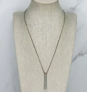 Chico's Gold and Silver Tone Box Chain Rhinestone Pendant Necklace thumbnail 1